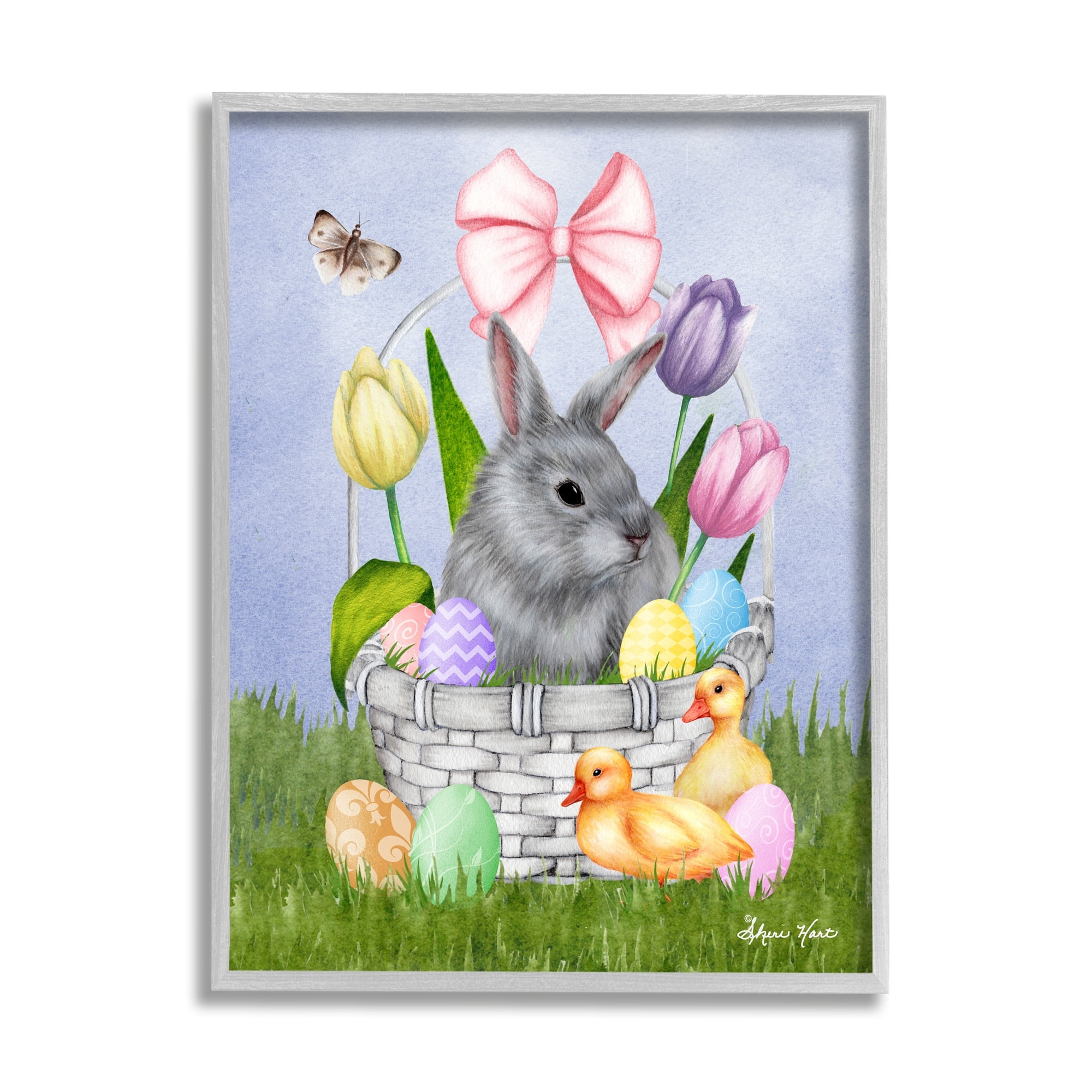 Stupell Industries Pastel Bunny Rabbit Basket Easter Egg Baby Chicks,24 x 30, Design by Sheri Hart