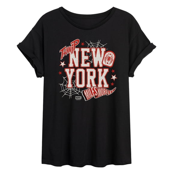 Spider-Man - NYC Miles Faux Patches - Juniors Oversized Graphic T-Shirt