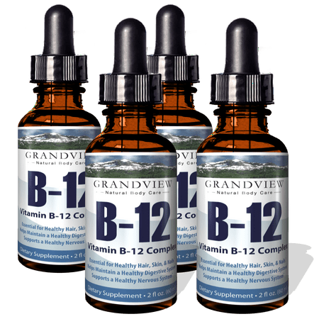 Vitamin B12 Complex Liquid Drops 4 Pack - Best Way To Instantly Boost Energy Levels And Speed Up (Best Vitamin B Complex On The Market)