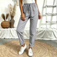 thumbnail image 6 of JULMCOMO Pants for Women Striped Drawstring Elastic Waist Relaxed Fit Casual Trousers Rolled Cuff Ankle Daily Comfy Pants with Pockets Gray 2XL, 6 of 6