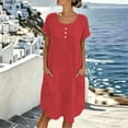 thumbnail image 2 of Bxsruta Women's Casual Short Sleeve Crew Neck Cotton Dress with Pockets Loose Fit Knee Length Loungewear for Daily Wear, 2 of 7