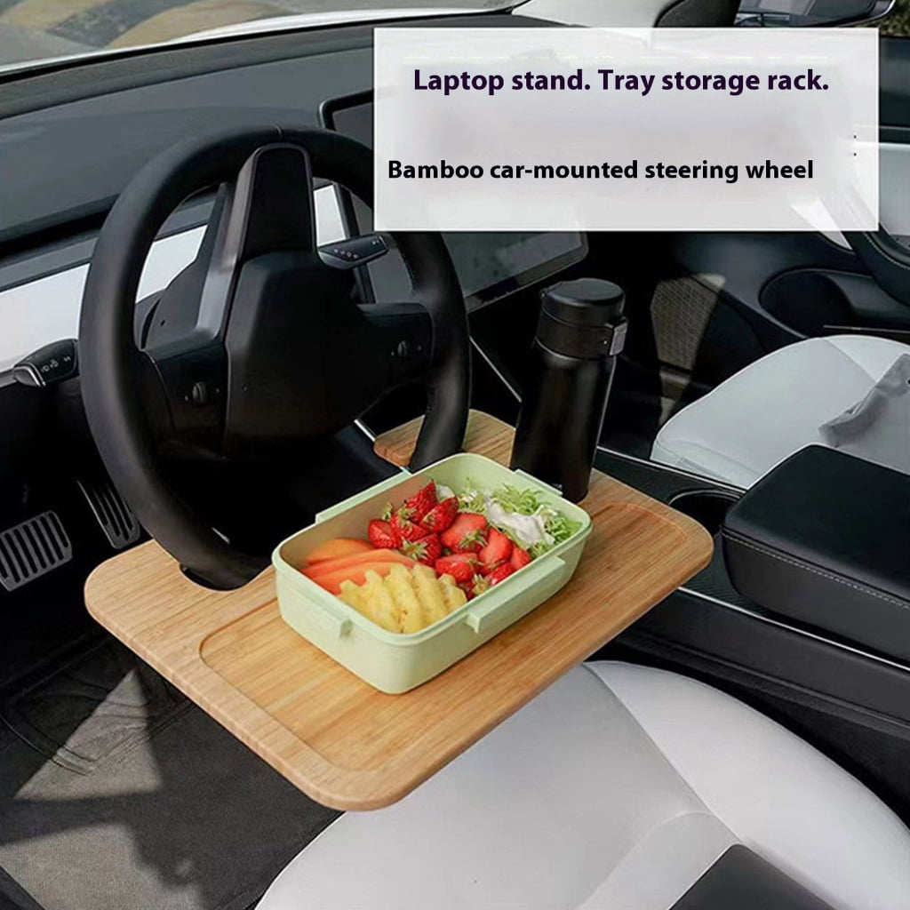 Natural Bamboos Steering Wheel Tray For Car Double Surfaces Design Portable Foldable Food Laptop Desk Organizers Nonslip