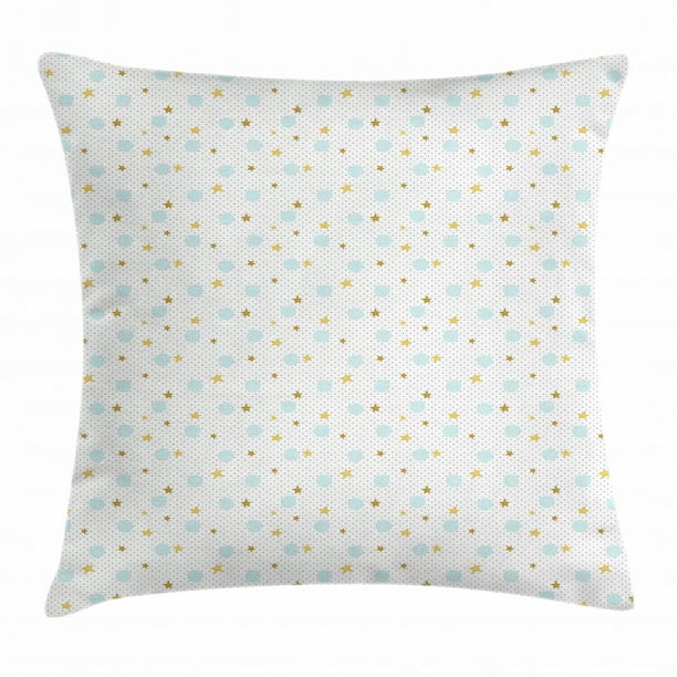 Stars Throw Pillow Cushion Cover Simplistic Hand Drawn Stars And Circles On Doodle Background Decorative Square Accent Pillow Case 20 X 20 Inches Pale Blue Earth Yellow And Grey By Ambesonne