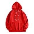 thumbnail image 2 of Hxshgdsn Pullover Hoodies for Women Oversized Fit Long Sleeve Drawstring Hooded Plain Sweatshirt with Pocket, Red S, 2 of 7