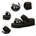 thumbnail image 5 of Rokment Sparkly Rhinestones Pearl Platform Wedge Sandals for Women 2026 Beach Summer Bling Flower Memory Foam Chunky Flip Flops Comfortable Walking Dressy Slides Vacation Black Size 6, 5 of 7
