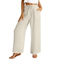thumbnail image 3 of Cutuoiiu Women's High Waisted Solid Color Wide Leg Pants, Drawstring Elastic Waist with Pockets, Lightweight Loose Fit Long Trousers for Everyday Wear Gift, 3 of 8