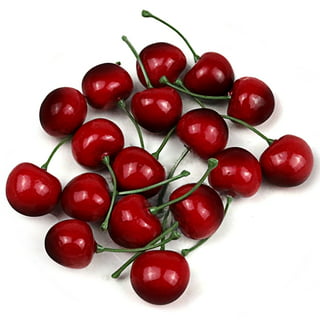 Sixtyshades 30 Pcs Artificial Fake Red Black Cherries Faux Fruit Plastic  Simulation Cherry for Home Party Wedding Kitchen Decor (Red)