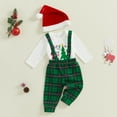 thumbnail image 2 of My First Christmas Baby Boy Outfits Long Sleeve Romper +Suspender Pants Overalls +Hats Set Newborn Fall Winter Holiday Clothes, 2 of 8
