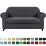 Subrtex Stretch 2-Piece Textured Grid Sofa Slipcover Jacquard Non Slip Couch Cover (Gray, Sofa)