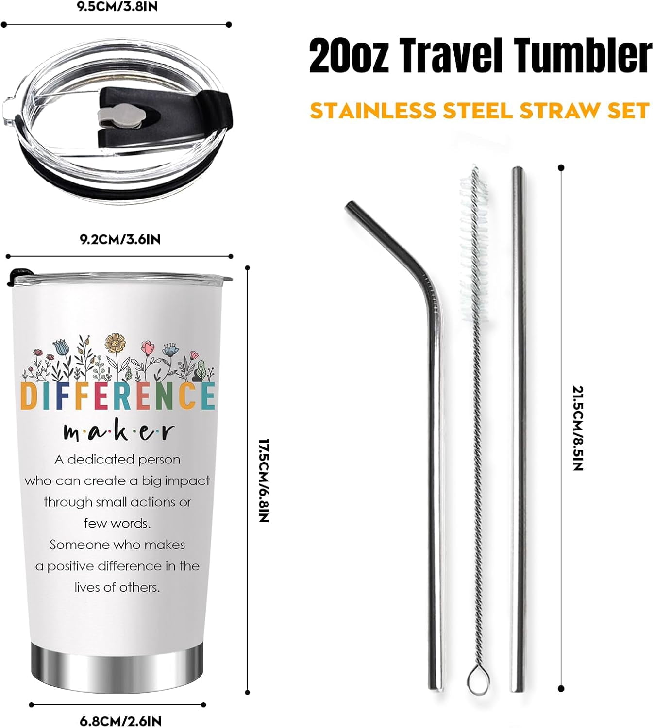 Difference Maker Gifts for Women, Appreciation Birthday Gift for Women, Thank You Gifts for Boss, Leader, Teacher, Coworker, Coach, 20oz Stainless Steel Tumbler