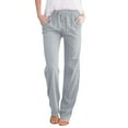 thumbnail image 1 of Pantalones de mujer de cintura alta y pierna ancha de lino - Pantalones ligeros con cordón para la playa en verano, corte holgado, 1 of 6