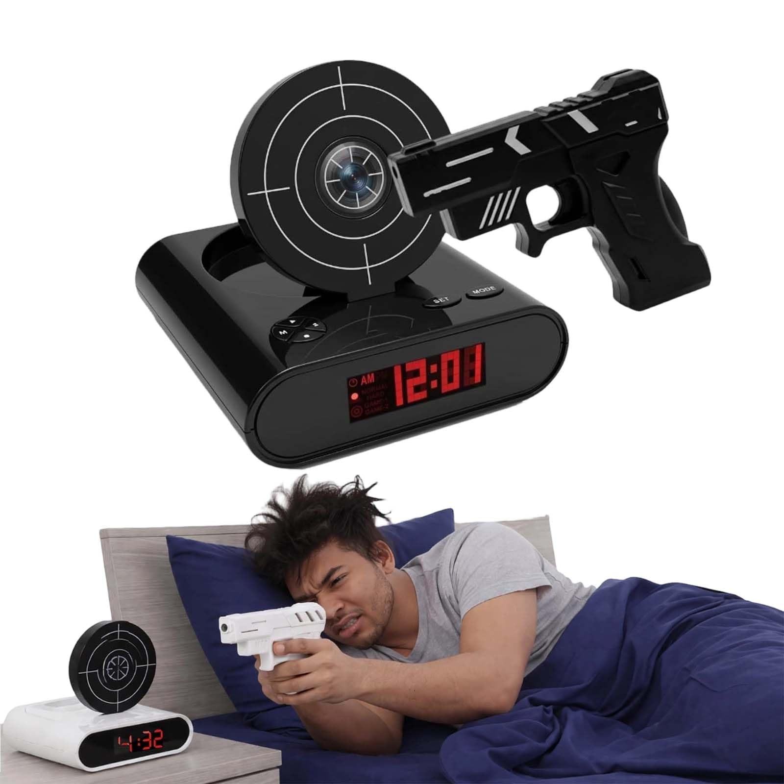 Shot Clock Alarm Interactive Gun Target Alarm Clock with LED Display and Custom Ringtones Fun