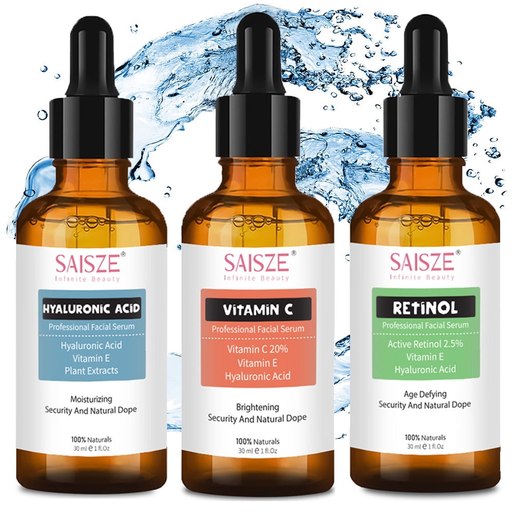 Saisze 3 Pcs Anti Aging Serum for Face, Vitamin C Serum for Face, Retinol Serum, Hyaluronic Acid Serum, Full Regimen Face Serum Set, Skin Care Face Serum, Facial Serum