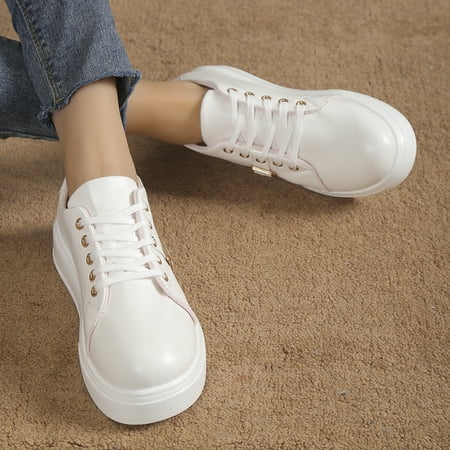 

Women‘s PU Leather Casual Shoes Lightweight Low Top Lace Up Platform Sneakers Women‘s Metal Buckle Fashion Shoes