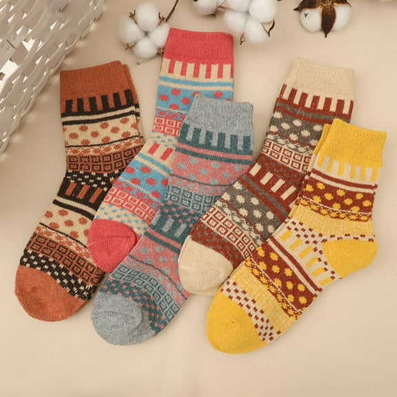 5 Pairs Retro Cute Middle Socks Tube Crew Socks for Women，Christmas Holiday Winter Gifts，Style 15