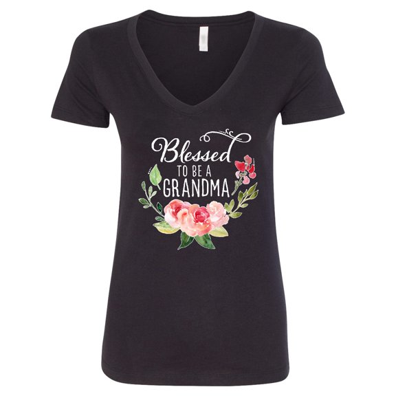 Inktastic Blessed to Be a Grandma with Flowers Women's V-Neck T-Shirt