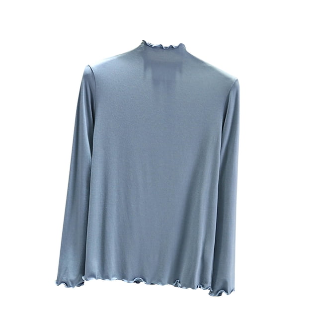 MeetoTime Comfortable Long Sleeve Tops for Women Mock Neck Pullover Shirts Soft Slim Basic Layer Undershirts