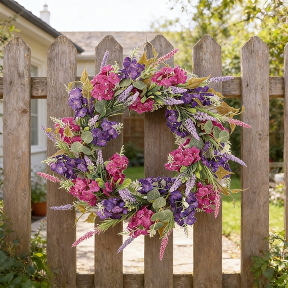 Lilixerw 17 inch Spring Summer Flower Wreaths for Front Door,Artificial Colorful Floral Door Wreaths with Lavender Daisies Green Leaves Farmhouse for Outside Home Window Decor