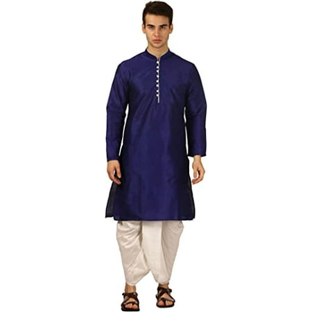 

Royal Kurta Mens Silk Blend Loop Button Kurta and Dhoti Set (44 Royal Blue-White)