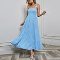 thumbnail image 2 of Honeeladyy Womens Summer Boho Spaghetti Strap Maxi Dress Square Neck Solid Color Ruffle A Line Beach Long Dress Blue XL, 2 of 8