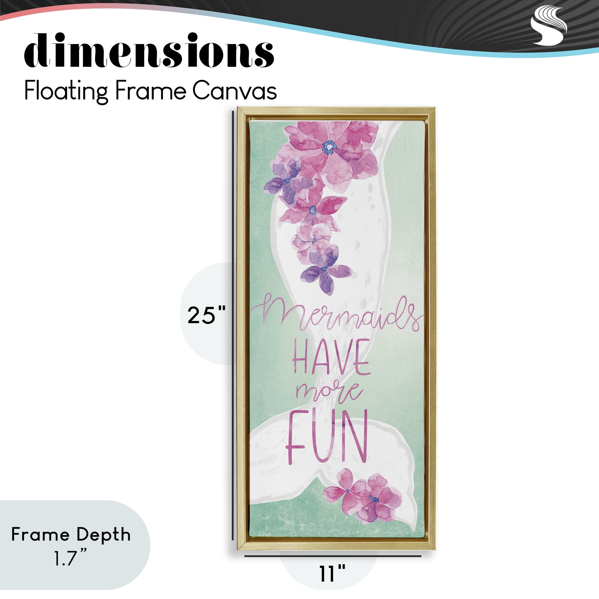 Stupell Industries Mermaids Have More Fun Gold Framed Floater Canvas Wall Art, design by Yass Naffas Designs