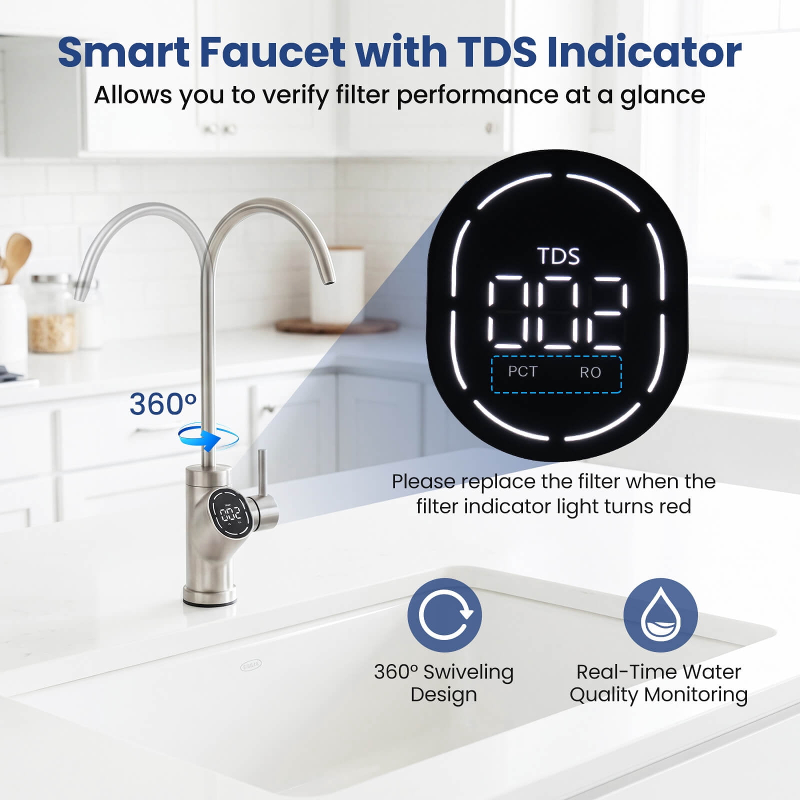 Costway 800 GPD Tankless Under-Sink RO System with 8-Stage Filtration & Smart LED Faucet Black + White-800 GPD
