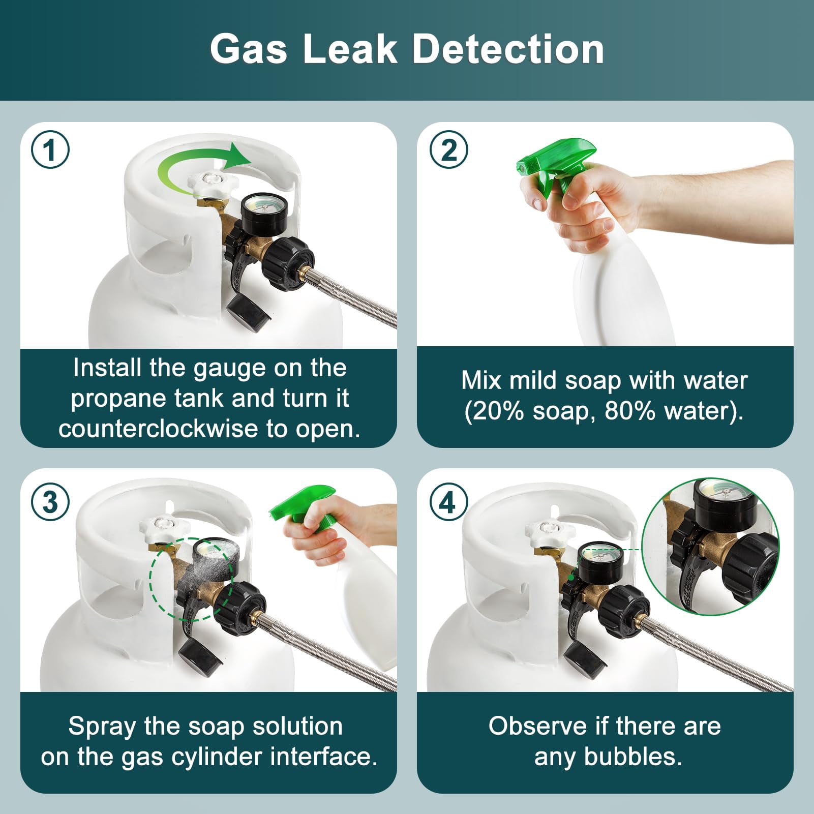 GASPRO Propane Tank Gauge with POL Connection, Easy-to-Read Propane Gas Level Indicator Gauge, Propane Adapter for 5-100 lb Propane Tanks, Fits BBQ Grill, RV, Camper, Fire Pit, Heater & Fire Pit