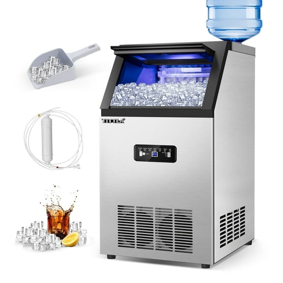 TITTLA Commercial Ice Maker 88Lbs/24H,Freestanding Built-in Ice Machine with 23 lbs Storage,5x9 Cubed Ice,Stainless Steel