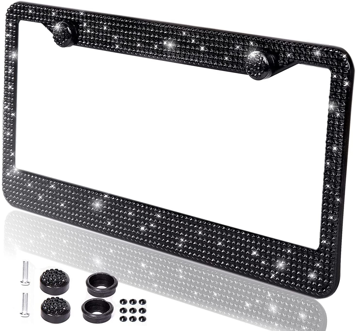 Zone Tech Shiny Bling License Plate Cover Frame Crystal Bling Premium Quality Novelty/License Plate Frame with Mounting Screws