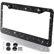 Zone Tech Shiny Bling License Plate Cover Frame Classic Black Crystal Bling Novelty/License Plate Frame with Mounting Screws