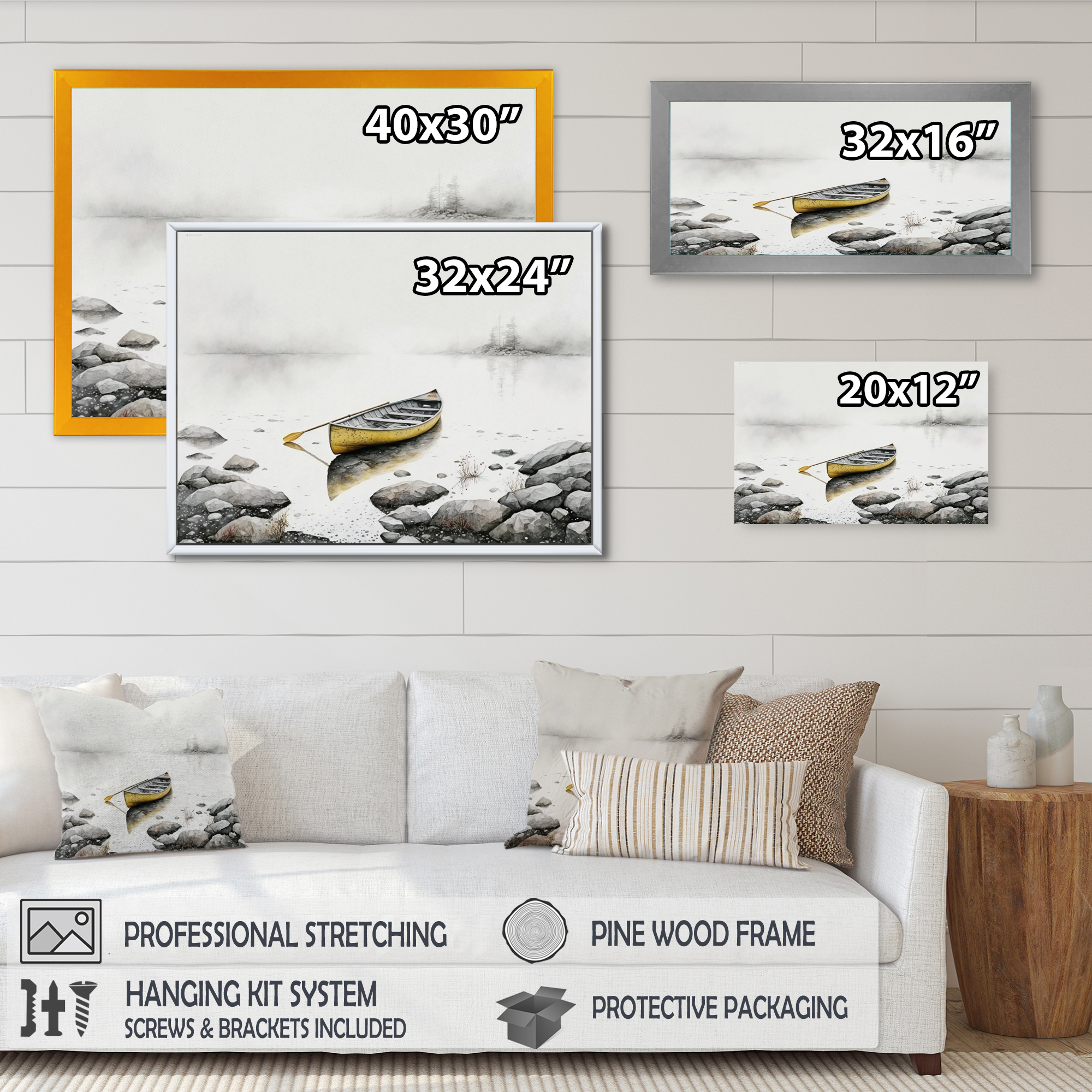 Designart Yellow Canoe On The Lake II Canvas Wall Art