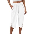 thumbnail image 2 of Linen Capri Pants for Women Elastic Waist Straight Leg Trousers Solid Color Summer Casual Loose Cropped Pants,Sizes S-3XL, 2 of 8