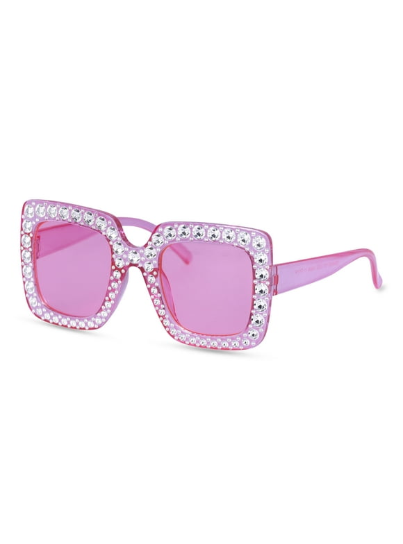 Justice Girls Embellished Pink Square Sunglasses