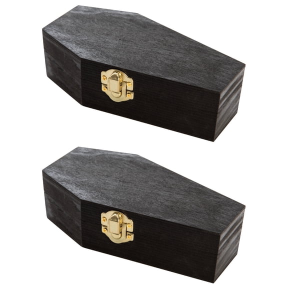 Creative Hobbies 6" Black Painted Wood Coffins - Fillable Mini Casket for Halloween Parties, Goth Décor, Small Pet Burials, Trinket Storage | 2 Pack