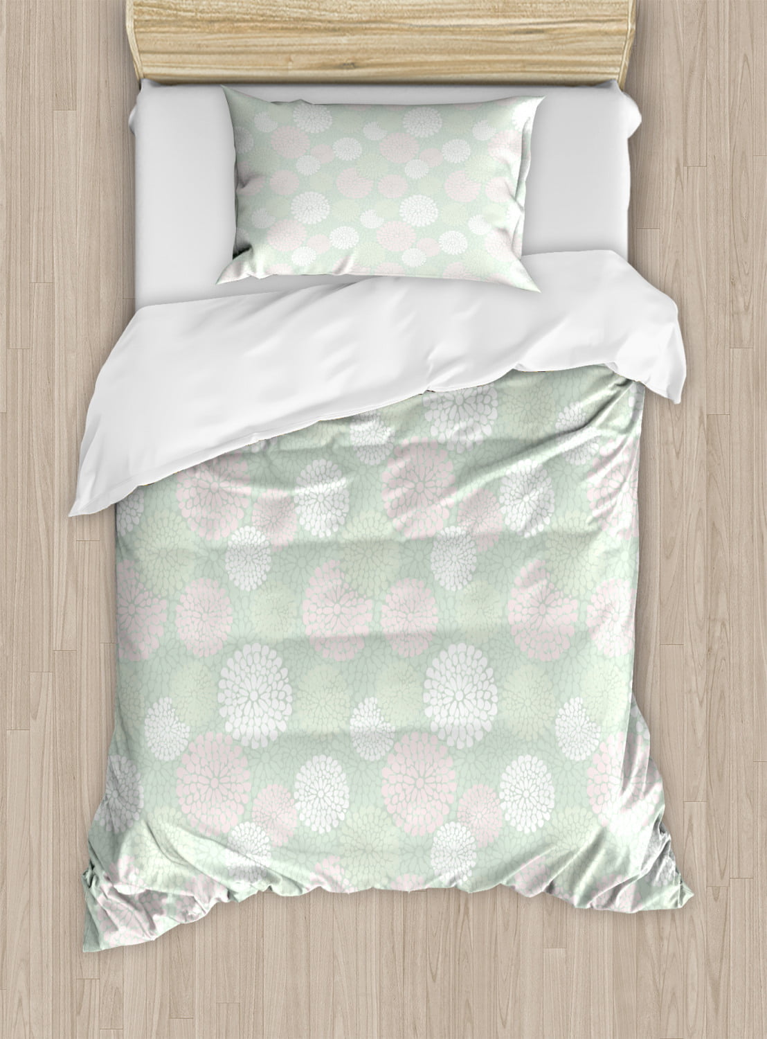 Pastel Dahlia Blossoms Print Details about   Mint Quilted Bedspread & Pillow Shams Set 