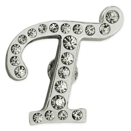 PinMart's Silver Plated Rhinestone Alphabet Letter T Lapel Pin