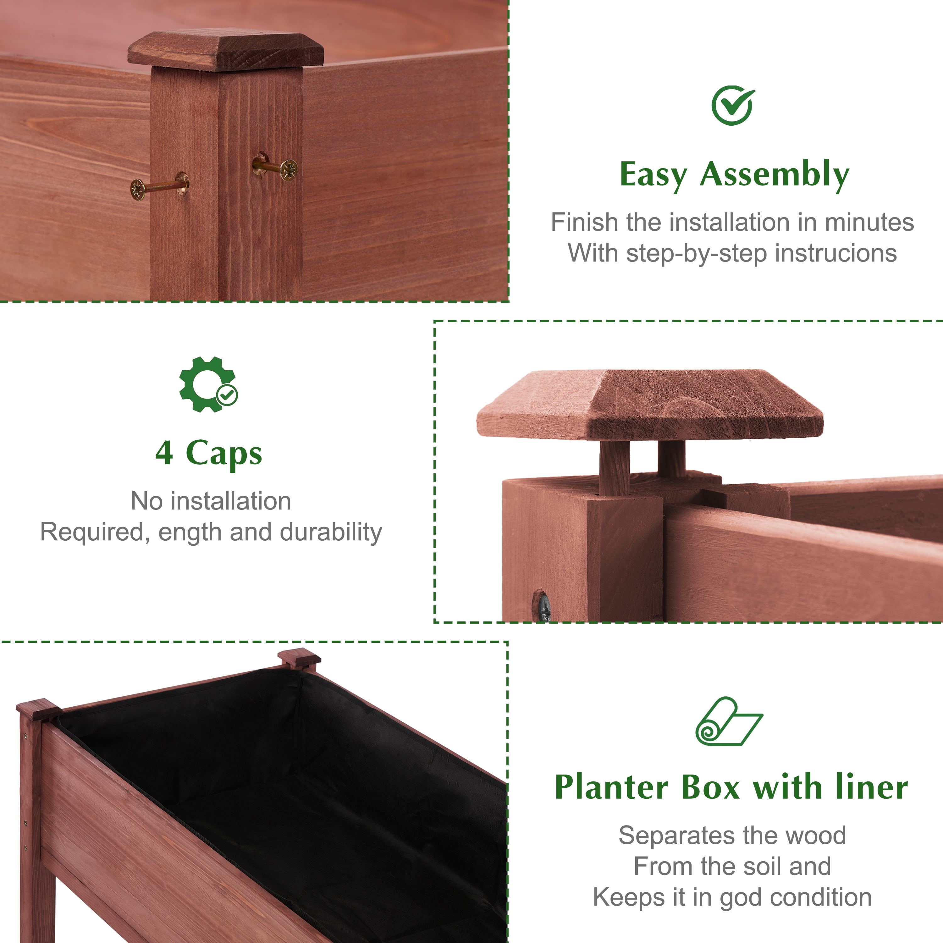 Raised Garden Bed with Legs, 48x24x30'', Outdoor Wood Elevated Planter Box, Thick Legs, w/Liner