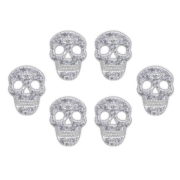 Parches de hierro bordados Macarena 6 uds. Diseño de cabeza de calavera de diamantes de imitación