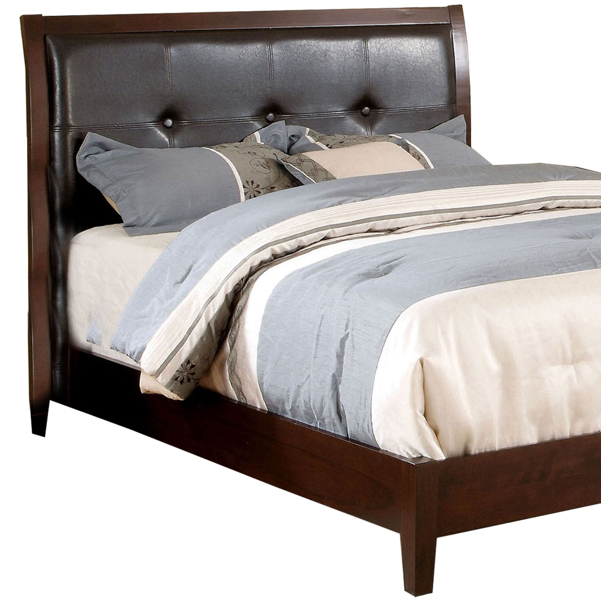 Contemporary Wooden Full Size Bed with Button Tufted Headboard, Brown