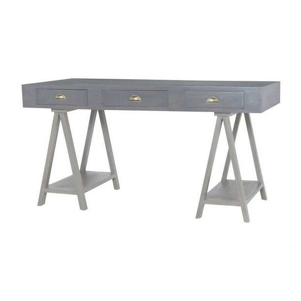 30 Inch 3 Drawer Modern Farmhouse Style Writing Desk With Antique Smoke Finish With Grain De Bois Walmart Com Walmart Com