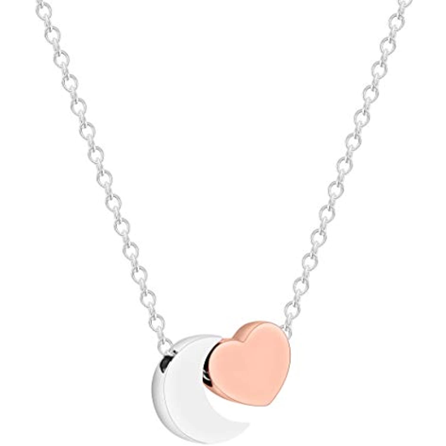 Daughter Jewelry Necklace Gift from Mom, Dad I Love You To The Moon and Back Heart & Moon Pendant Necklace, Jewelry Presents from Mother/Father Girls, Teens, Women, Adults (2-Tone Rose/Silver) - image 2 of 5