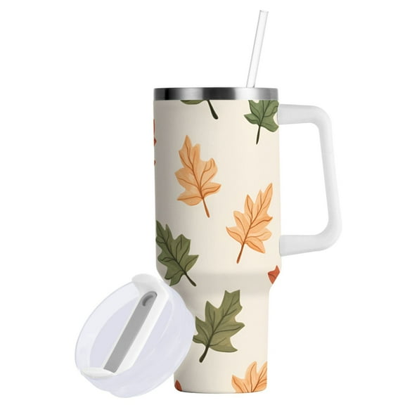 Yayeee 40oz Double-Wall Insulated Stainless Steel Tumbler with Handle Bottle, Green Autumn Leaves