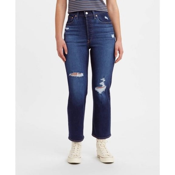 LEVI'SWOMEN'S ULTRA-HIGH RISE RIBCAGE STRAIGHT JEANS - DARK INDIGO DESTRUCTED SIZE 32 x 27