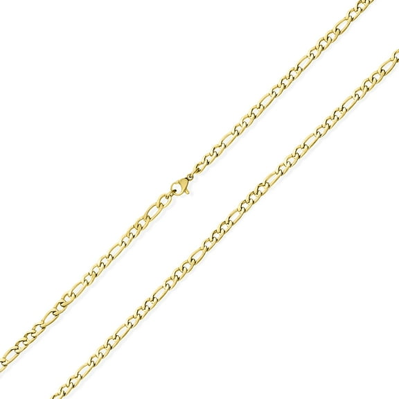 Bling Jewelry Mens 4.5MM Link Wide Strong Shiny Silver and Gold Tone Stainless Steel Link Figaro Chain Necklace