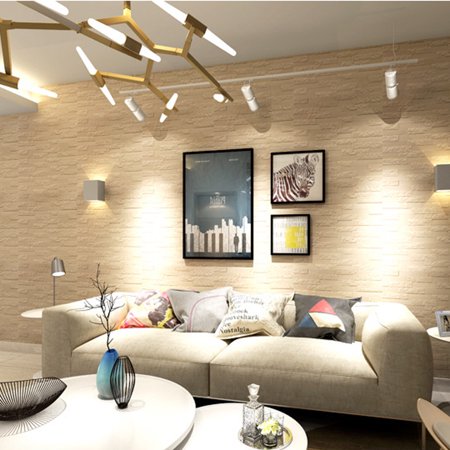 Beige Textured Grass Cloth Wallpaper - PE Foam 3D Wallpaper DIY Wall Stickers Wall Decor Embossed Brick Stone Adhesive