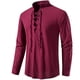 thumbnail image 1 of Camiseta con cuello en V para hombre, Top de manga larga fino Vintage, informal, transpirable, con cordones delanteros vikingos, a la moda, novedad, 1 of 5