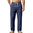 thumbnail image 2 of Jerdar Men's Linen Pants Elastic Waist Drawstring Multi Pockets Straight Leg Solid Color Lightweight Breathable Casual Summer Beach Vacation Trousers, 2 of 7