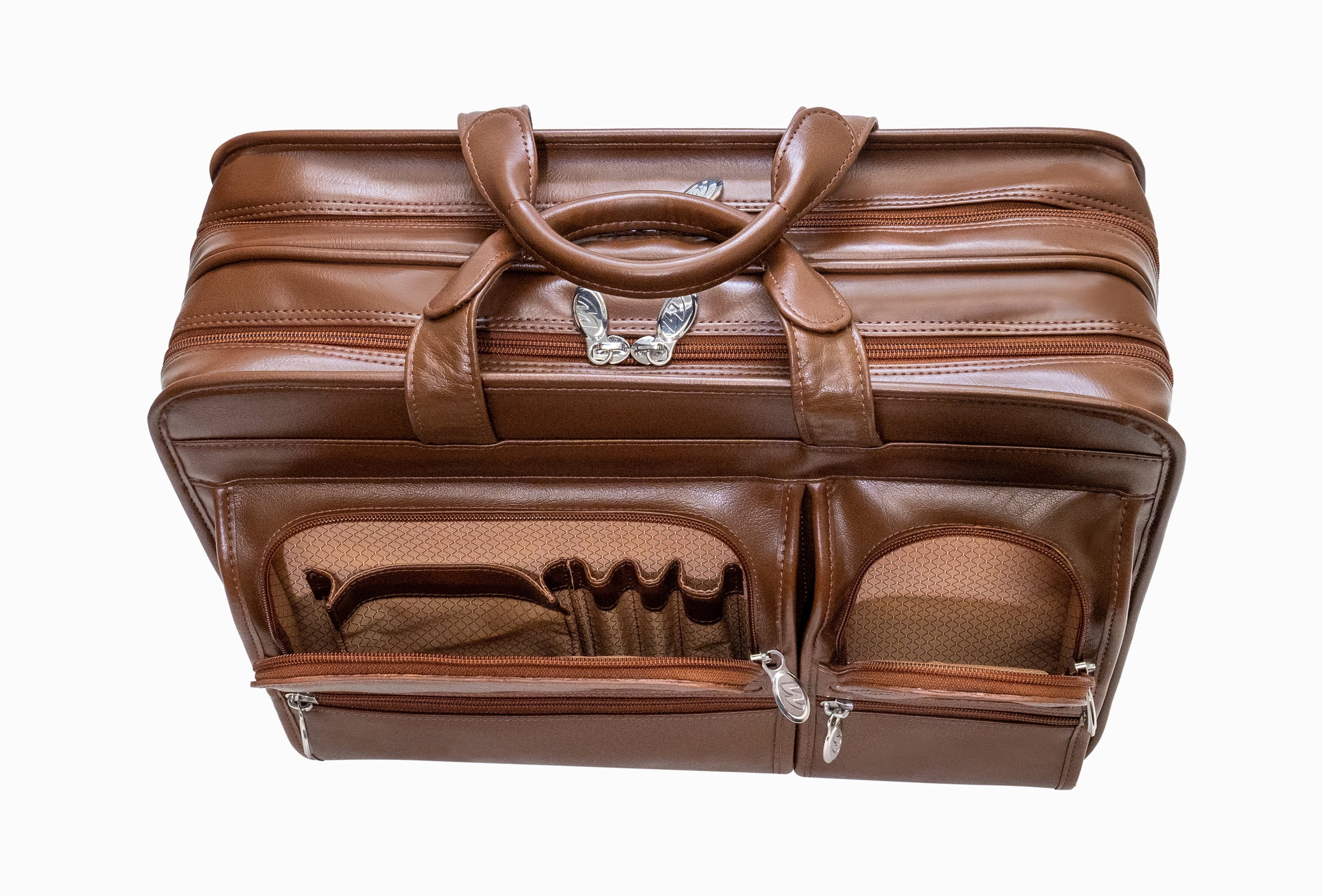 CLINTON17" Leather Patented Detachable -Wheeled Laptop Briefcase