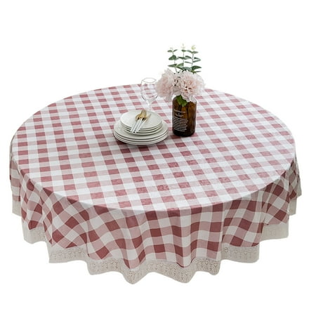 

Table Cloth For Round Table plaid Tablecloth With Lace Trim waterproof Oil-proof PVC Tablecloth for Restaurant banquet party Tablecloth Decoration-J-152cm(60inch)