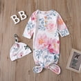 thumbnail image 3 of WIBACKER Baby Girls Boys Nightgowns Milk Silk Sleeper Bag Newborn Coming Home Outfits Floral Knotted Gown with Hat, 3 of 8
